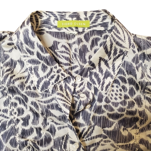 Sigrid Olsen 100% Silk Black and White Patterned Top. MED - Picture 2 of 9